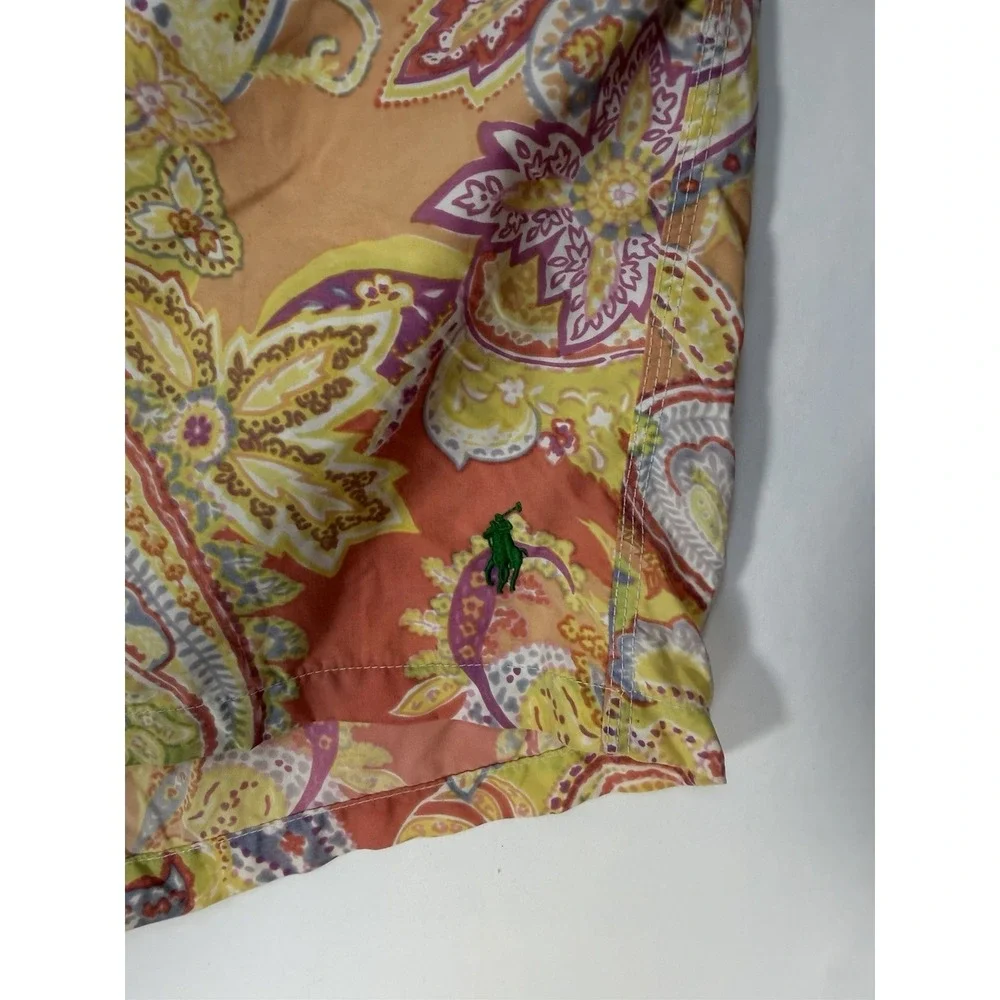 Polo Ralph Lauren Mens XL Paisley Swim Trunks Orange Yellow Floral Pattern